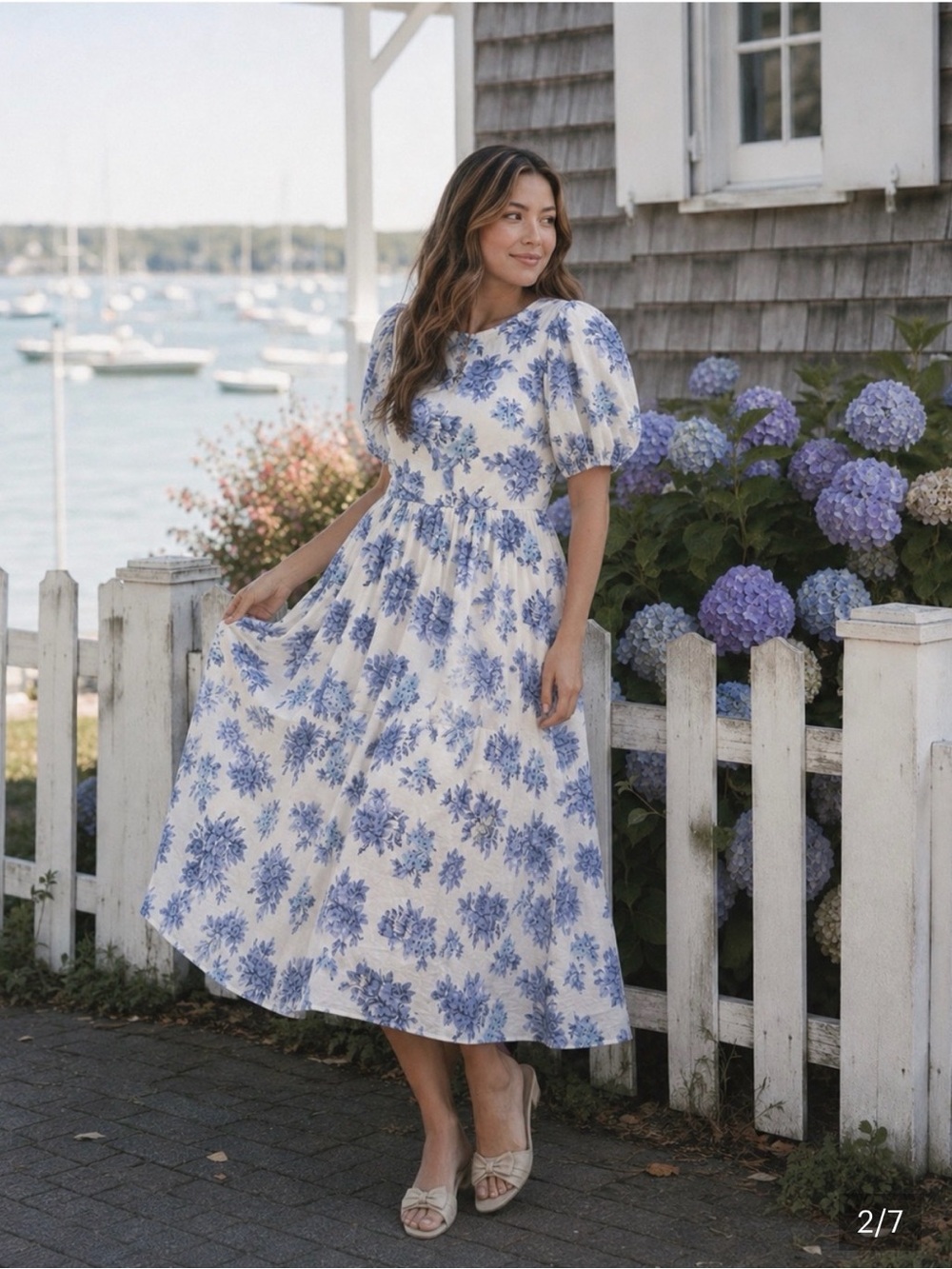 NWT Ivy City Co Odette Dress Blue Floral cotton puff sleeve midi 8